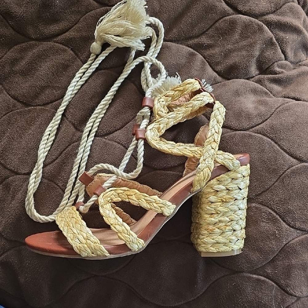 MIA Tan Espadrille Sandals with Braided Design